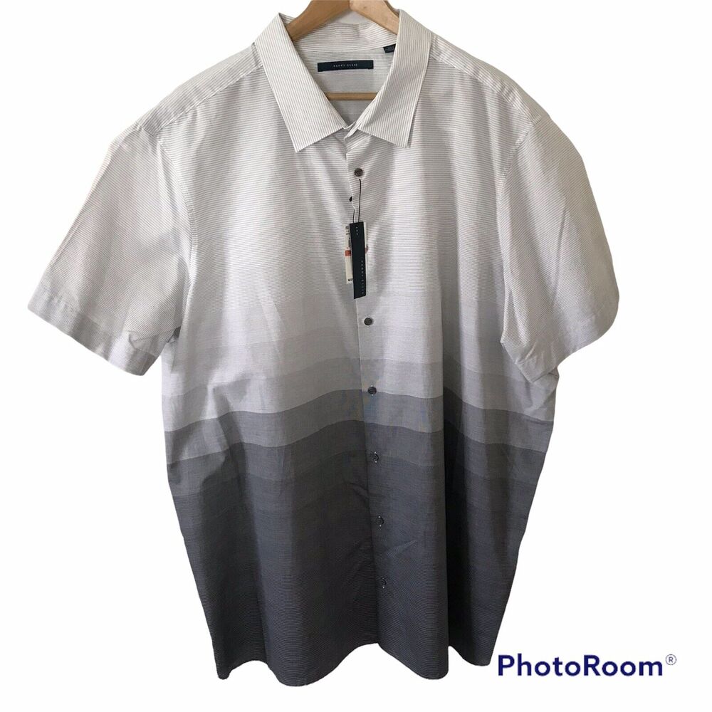 Perry Ellis Mens Big 2X Short Sleeve Black Ombré Gradient Shirt 100% Cotton $79